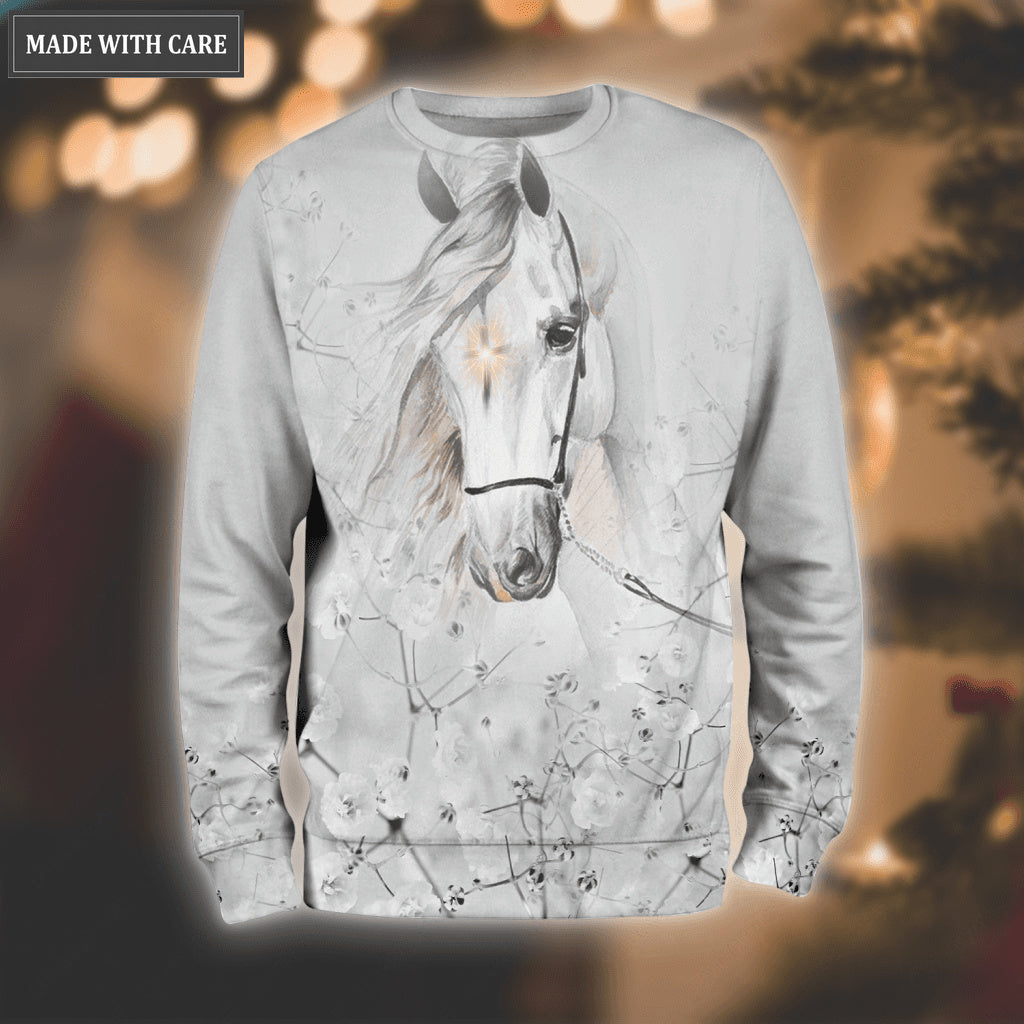 White Flower Cross Horse Walk By Faith Not By Sight Hoodie