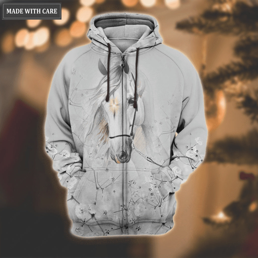 White Flower Cross Horse Walk By Faith Not By Sight Hoodie