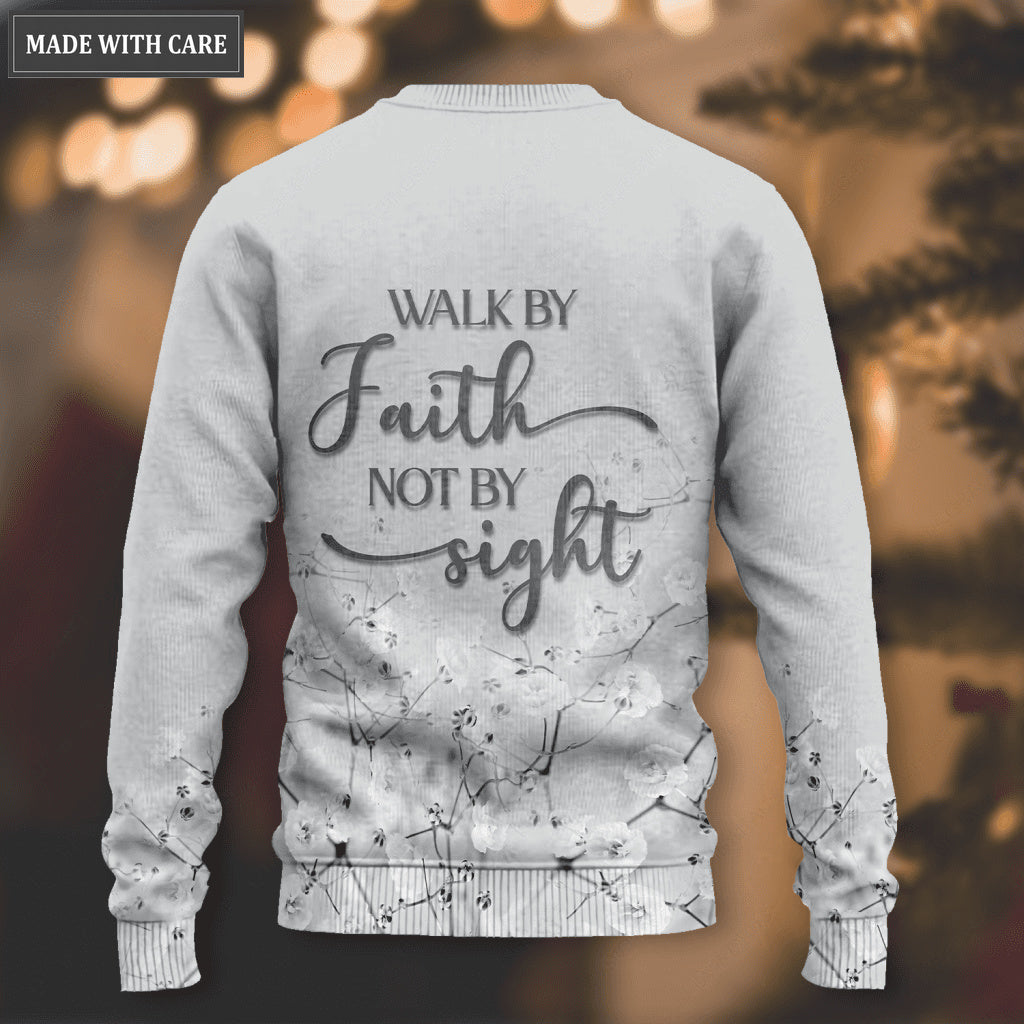 White Flower Cross Horse Walk By Faith Not By Sight Wool Sweatshirt