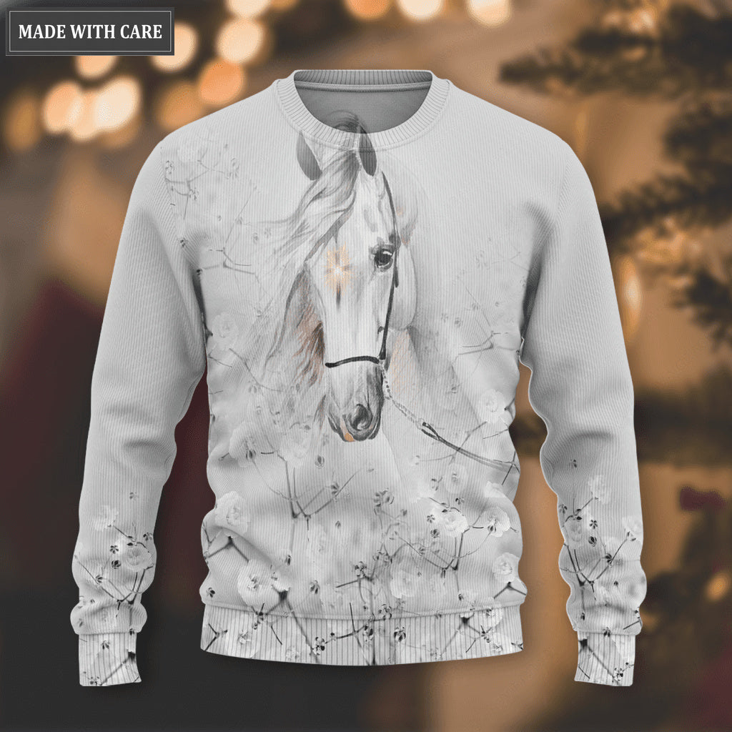 White Flower Cross Horse Walk By Faith Not By Sight Wool Sweatshirt
