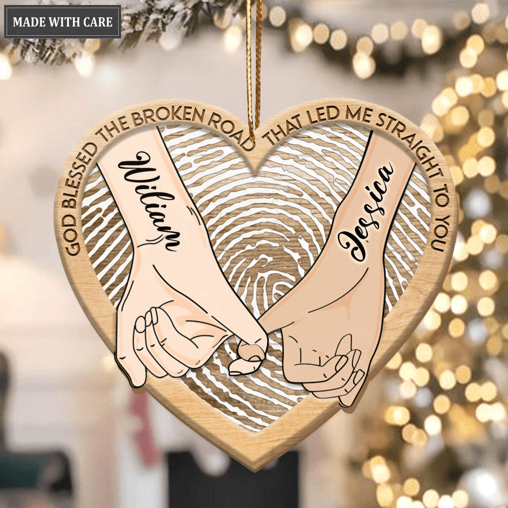 Fingerprint Heart God Blessed Personalized Wooden Ornament