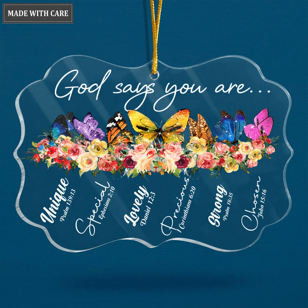 Colorful Butterfly Flowers God Says You Are Transparent Ornament