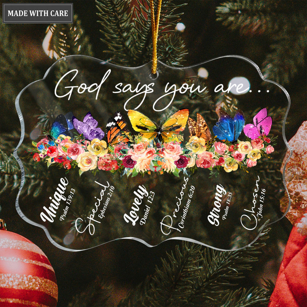 Colorful Butterfly Flowers God Says You Are Transparent Ornament
