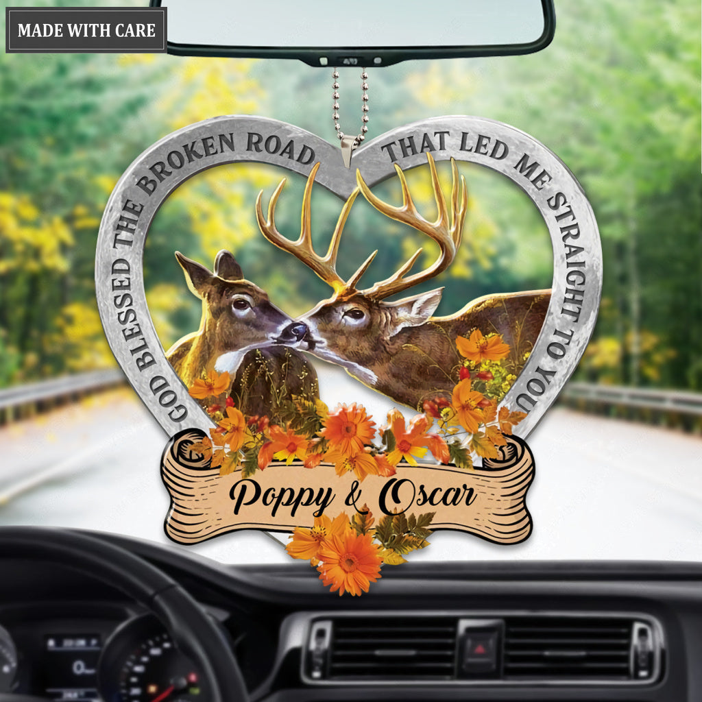 Floral Couple Deer God Blessed Personalized Ornament