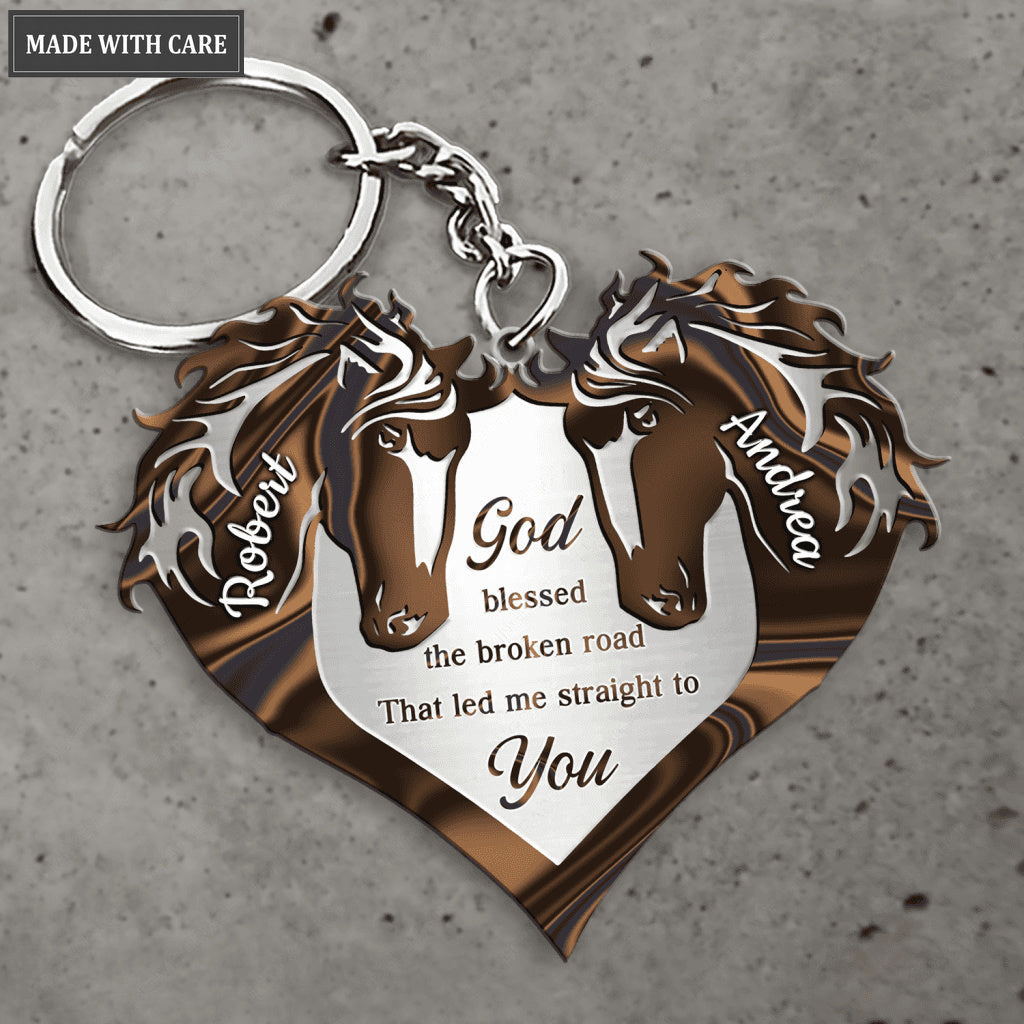 Personalized Horse Couple Heart God Blessed Keychain
