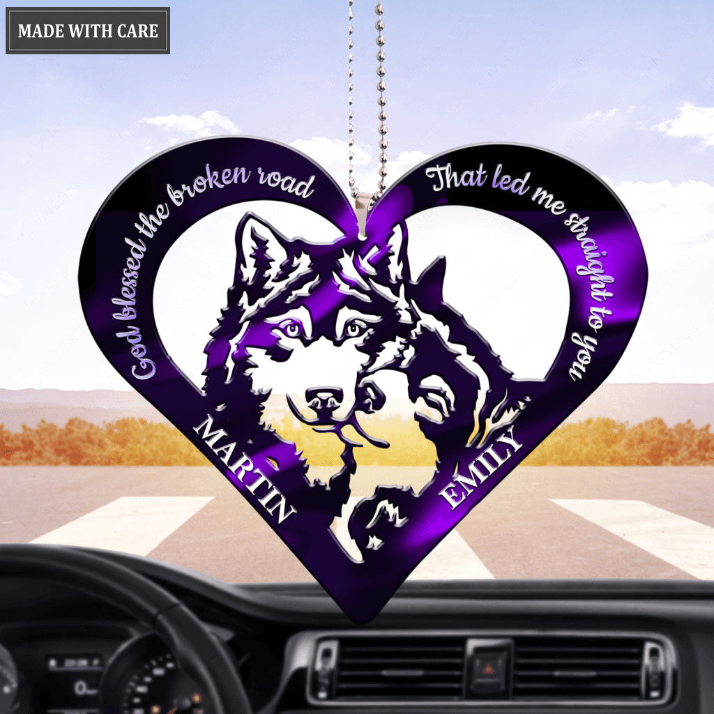 Purple Wolf Heart God Blessed Personalized Ornament
