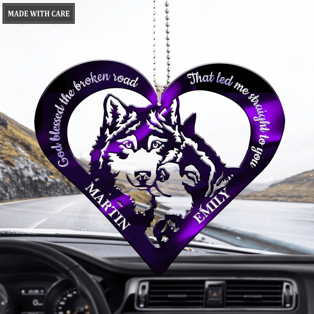 Purple Wolf Heart God Blessed Personalized Ornament