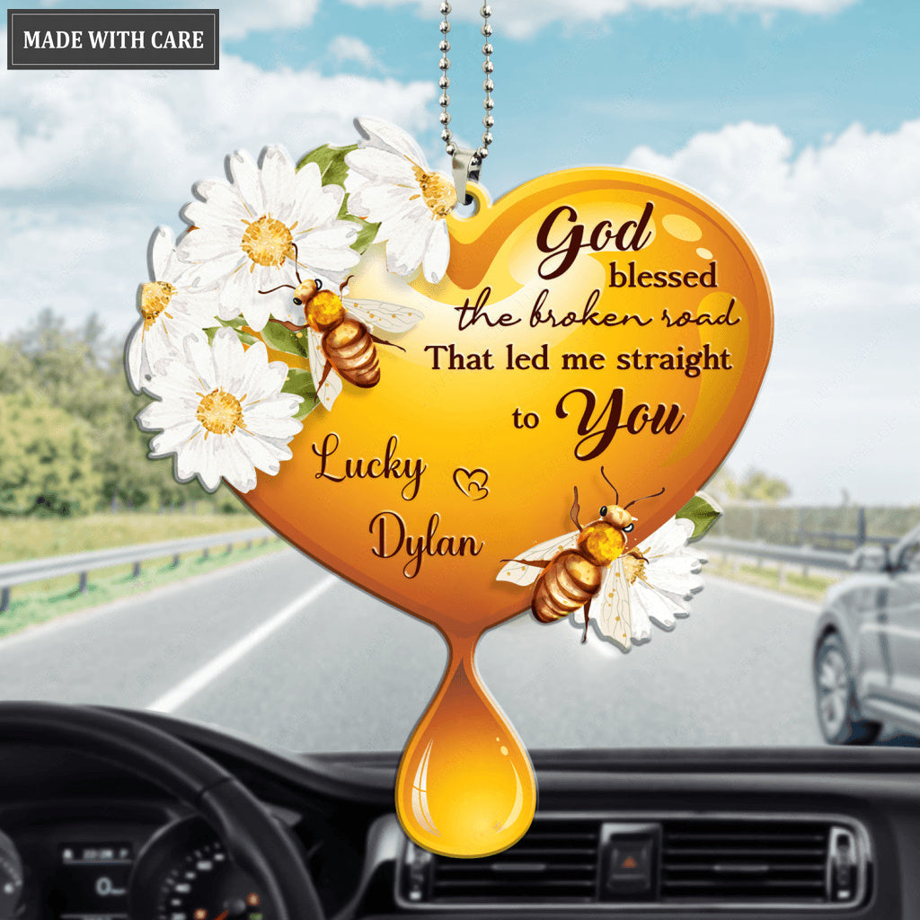 Honey Heart Bee Couple God Blessed Personalized Ornament
