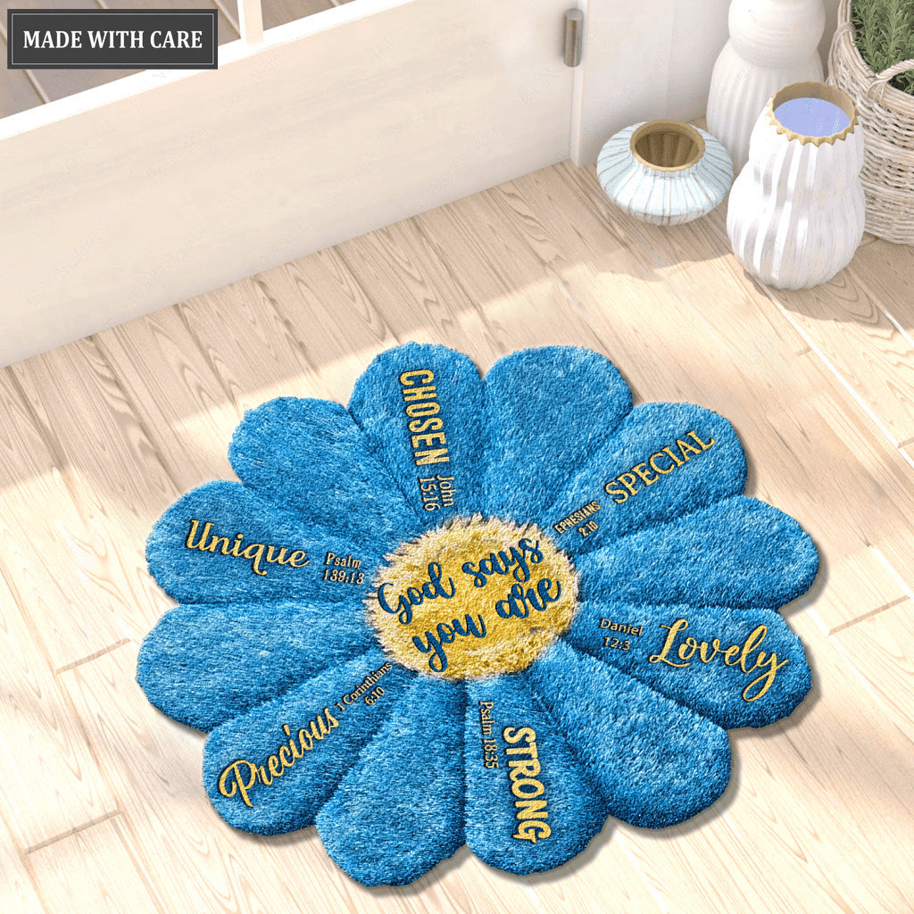 Blue Sunflower God Says You Are Fluffy Shaped Luxurious Doormat