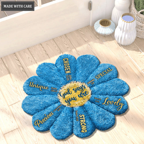 Blue Sunflower God Says You Are Fluffy Shaped Luxurious Doormat