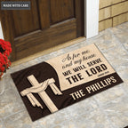 Cross We will Serve The Lord Personalized Doormat