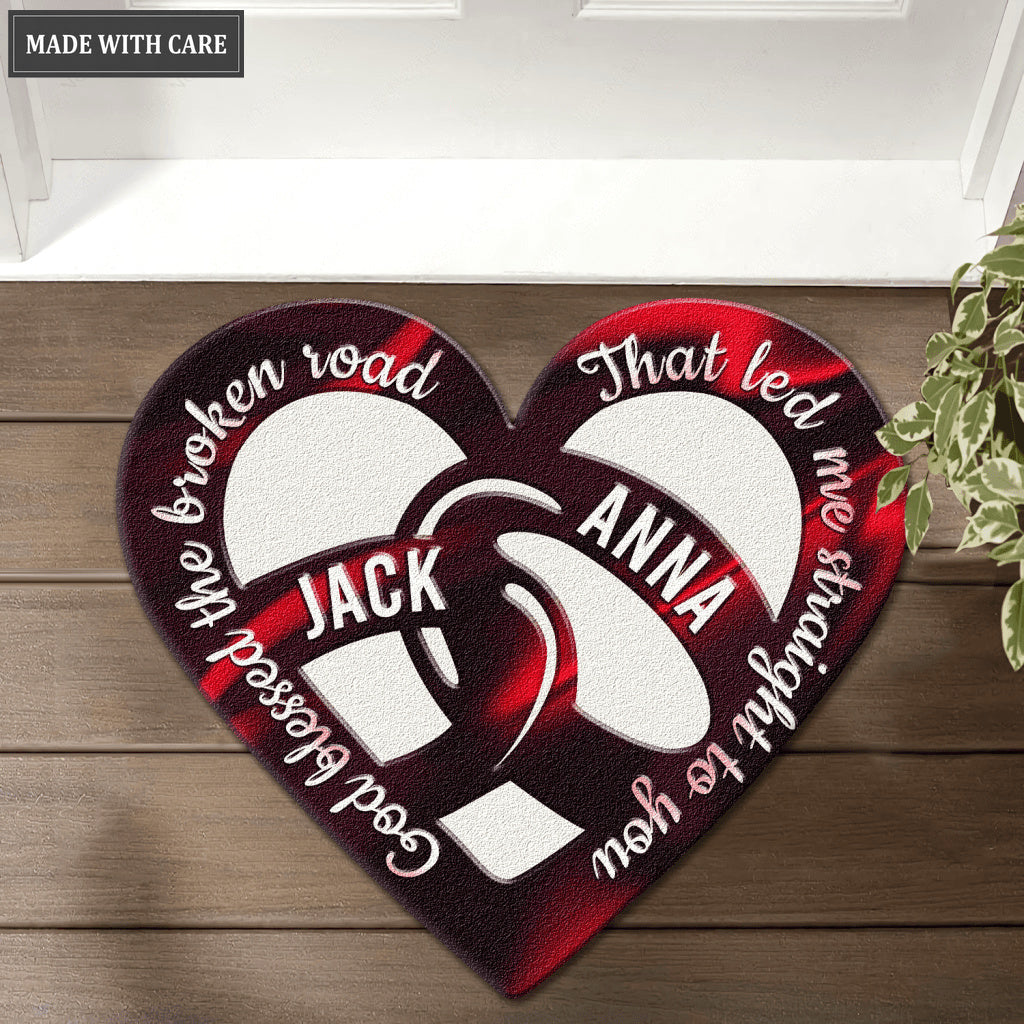 Heart Shape Couple Rings God Blessed Personalized Doormat