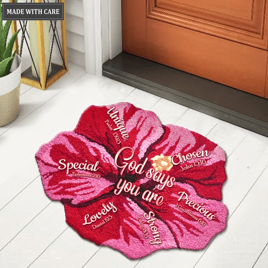 Hibicus God Says You Are Shaped Luxurious Doormat
