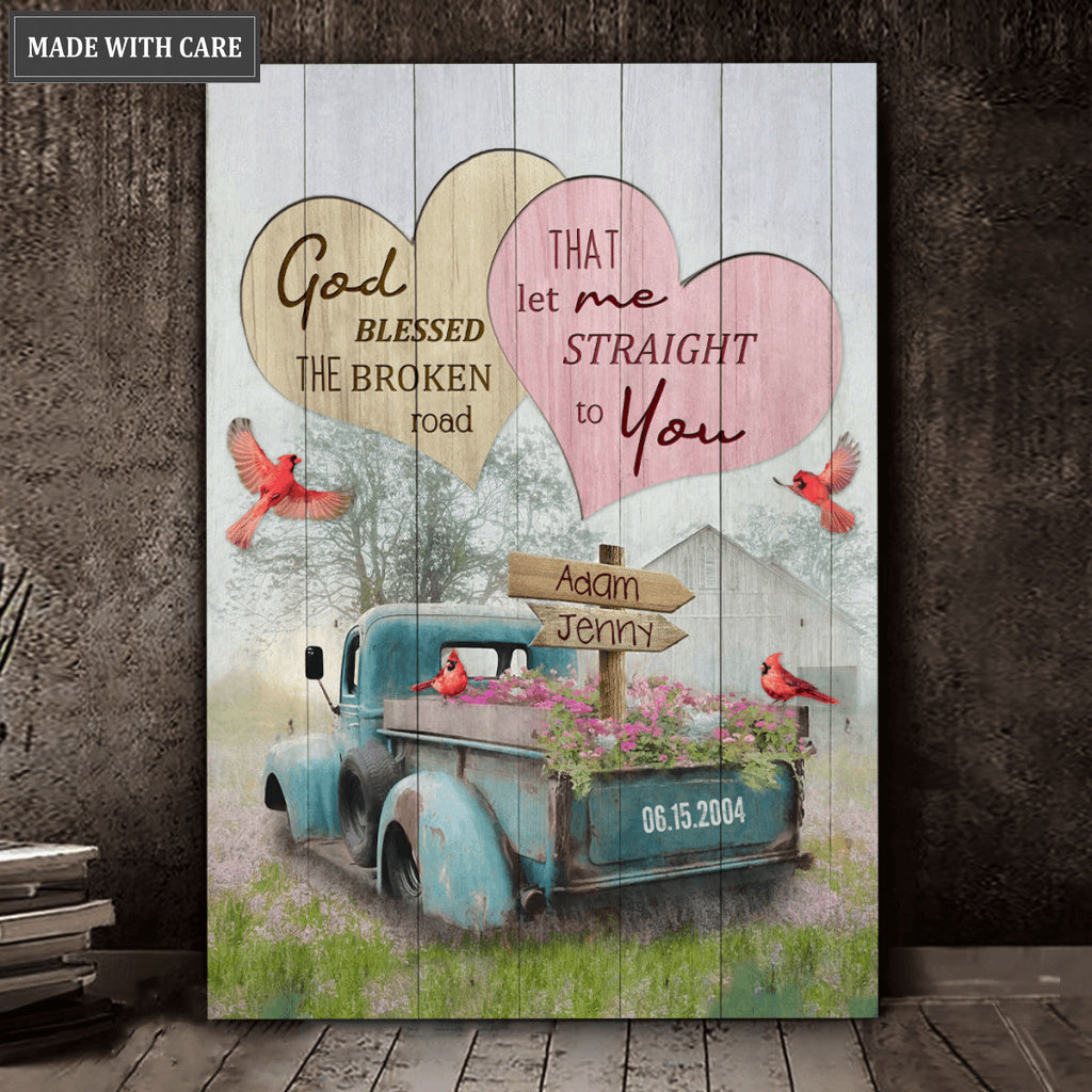 Personalized Two Hearts God Blessed Wall Art