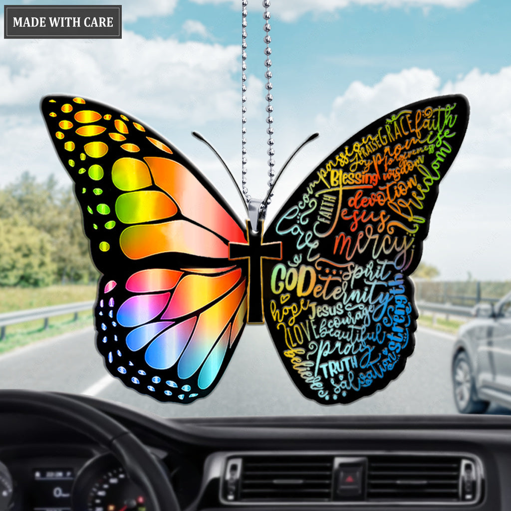 Bible Verse Christian Butterfly Rainbow Ornament