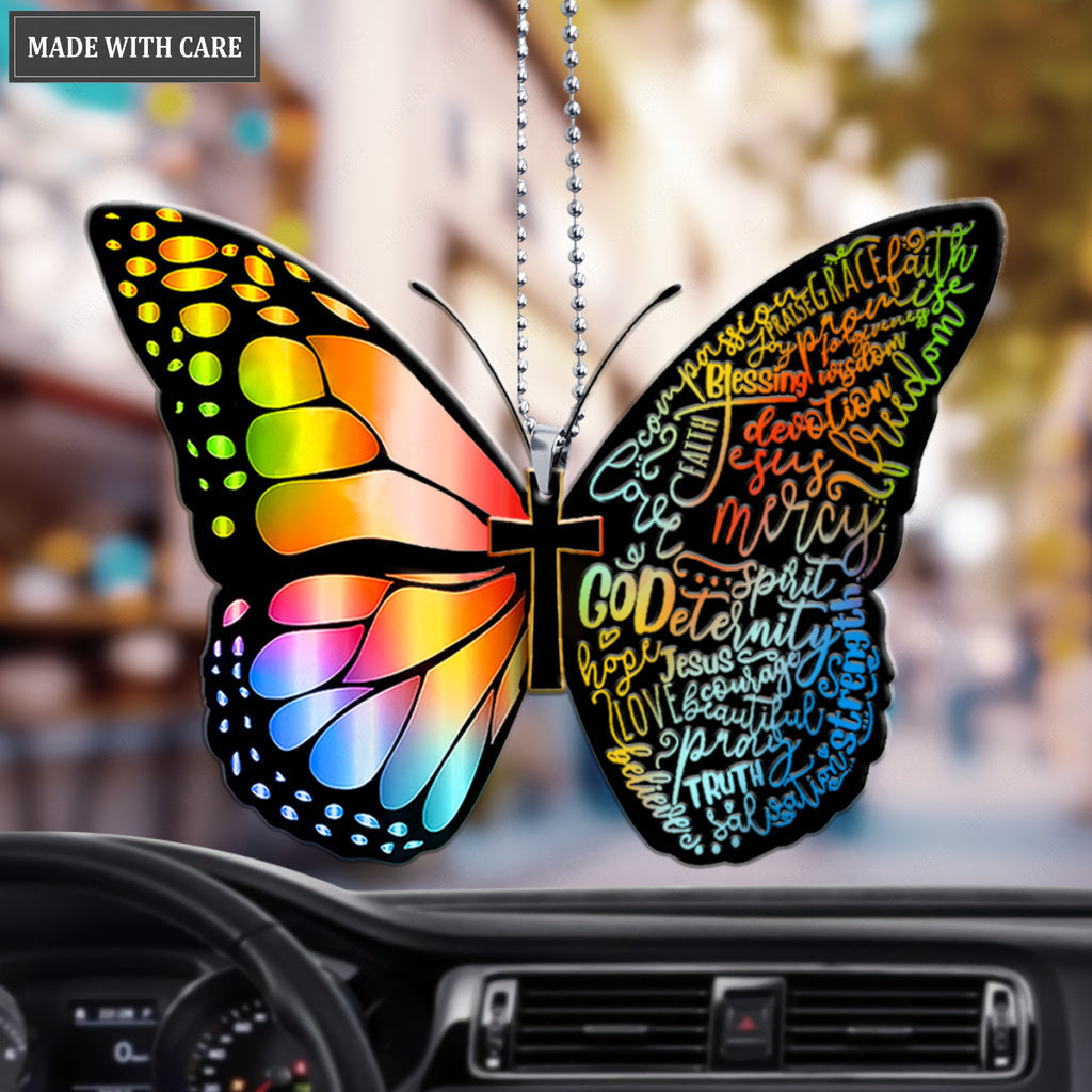 Bible Verse Christian Butterfly Rainbow Ornament