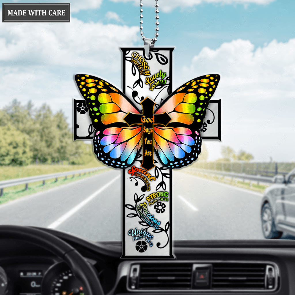 Butterfly Cross God Says You Are Rainbow Christian Ornament
