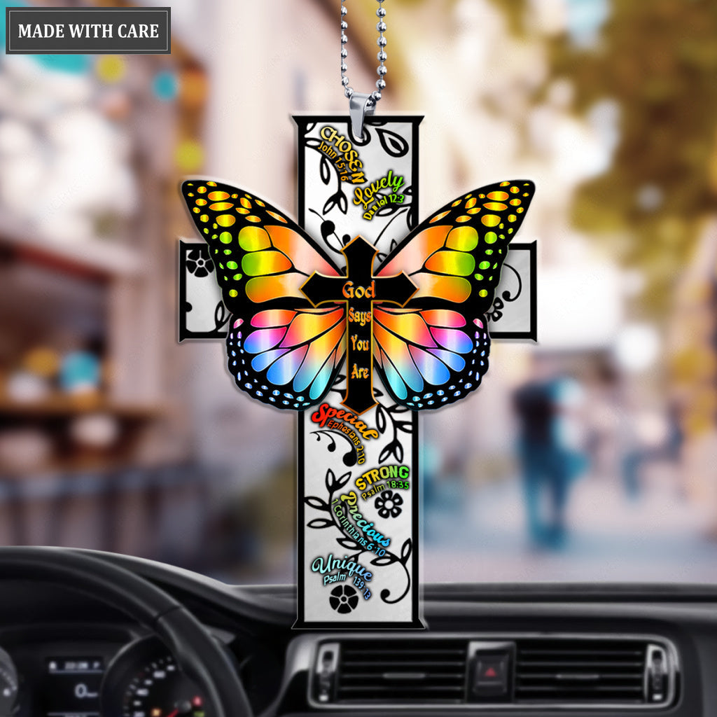 Butterfly Cross God Says You Are Rainbow Christian Ornament