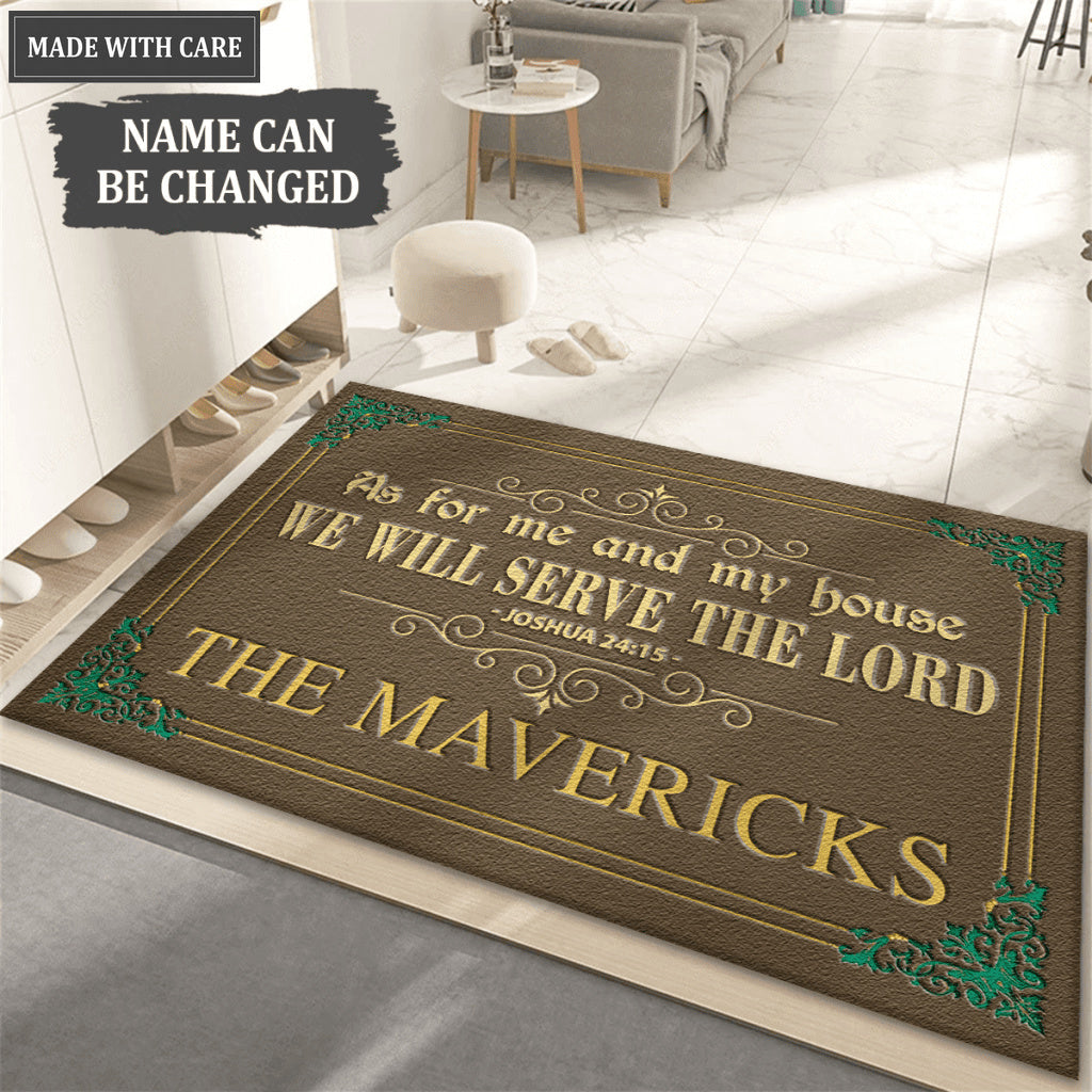Green And Gold Serve The Lord Personalized Doormat