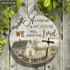 Personalized Farm With Cross As For Me And My House Wood Circle Sign