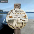 Personalized Farm With Cross As For Me And My House Wood Circle Sign
