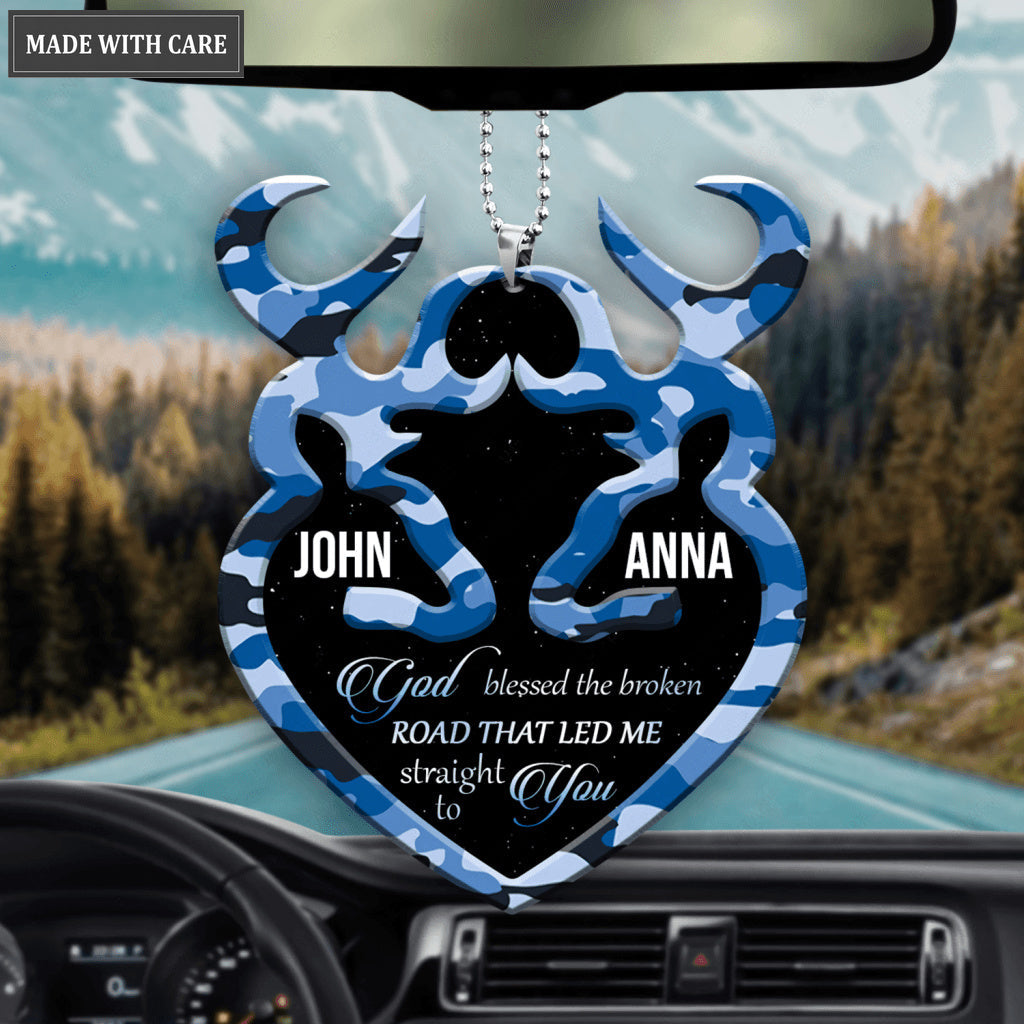 Blue Camo Personalized Buck And Doe Cross God Blessed Ornament