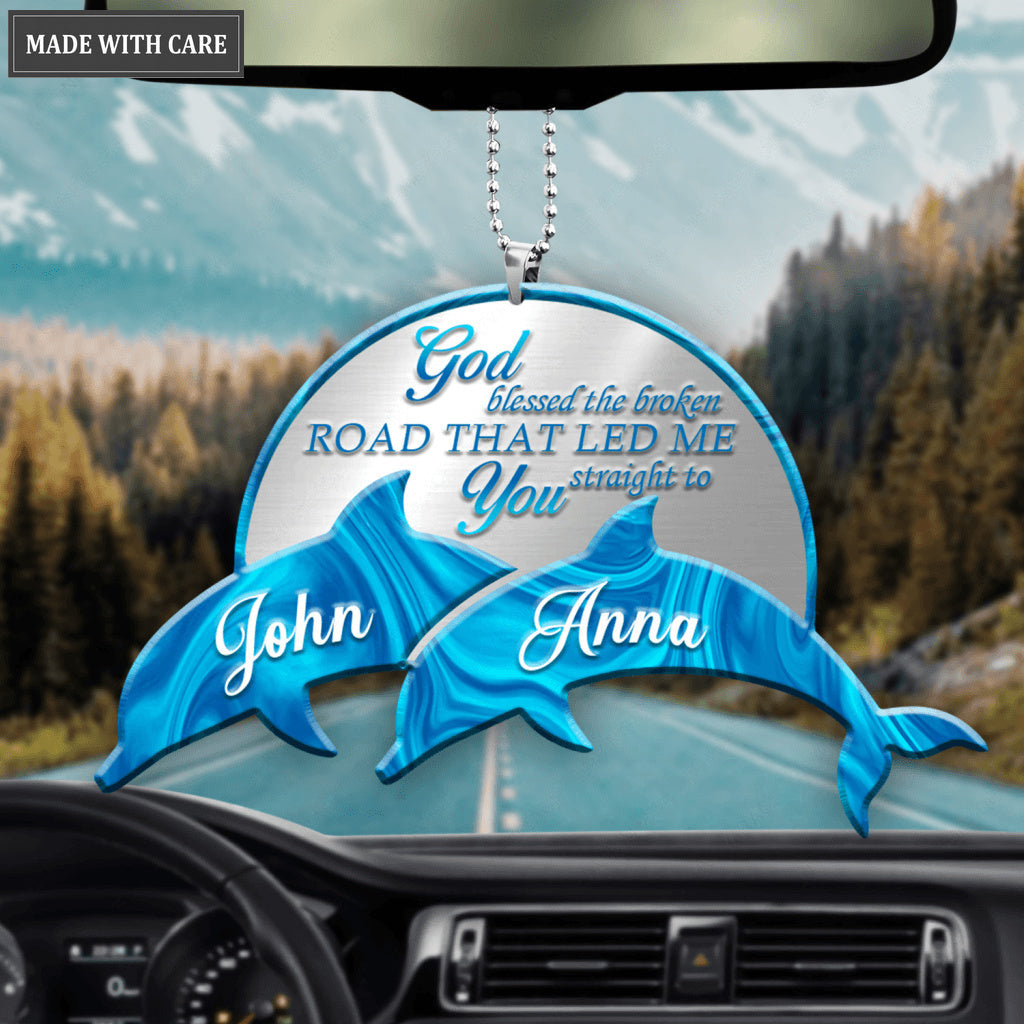 Personalized Dolphin On Sunset God Blessed Ornament