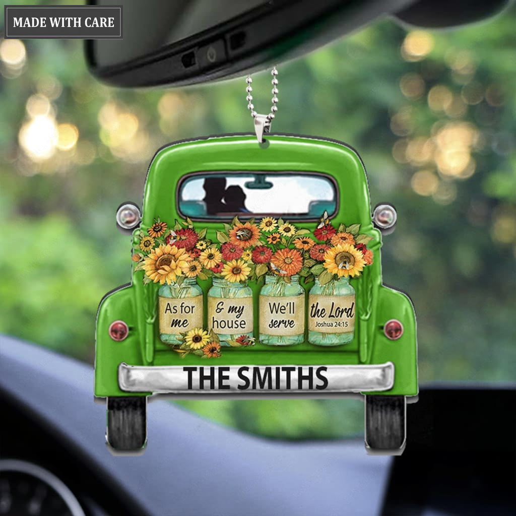 Personalized Blue Truck And Flower Pots Ornament