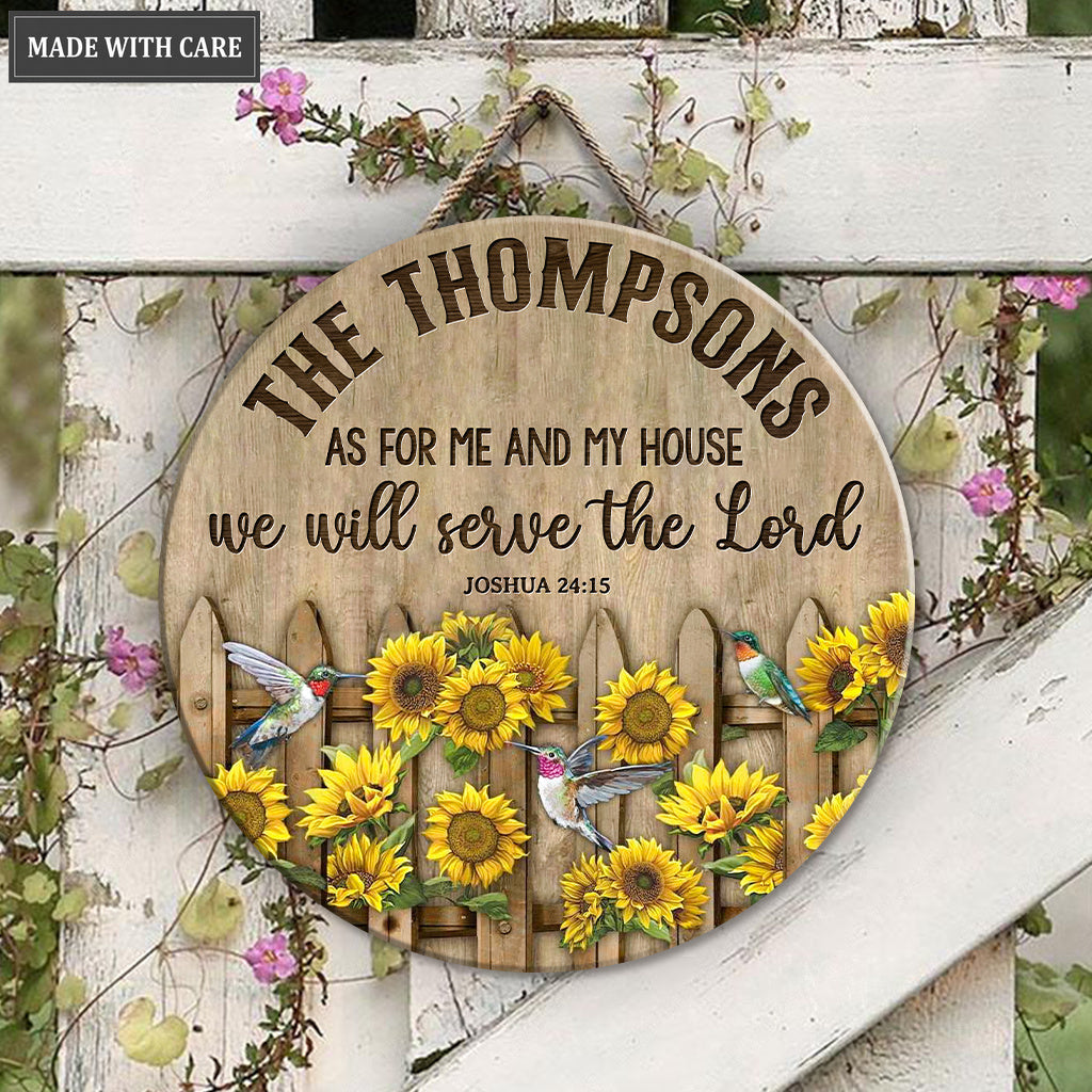Personalized Hummingbird Sunflower Fence Wood Circle Sign