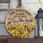Personalized Hummingbird Sunflower Fence Wood Circle Sign