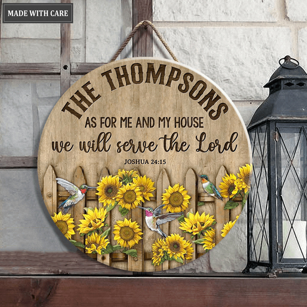 Personalized Hummingbird Sunflower Fence Wood Circle Sign