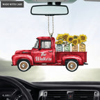 Personalized Red Truck Sunflower Jars Serve The Lord Ornament