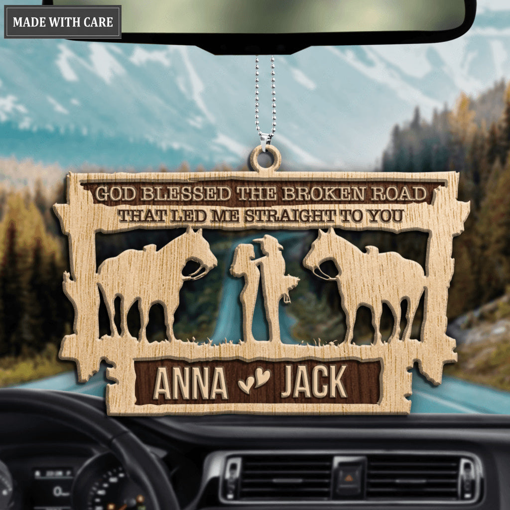 Cowboy And Cowgirl Love Horses God Blessed Personalized Wood Engraved Ornaments