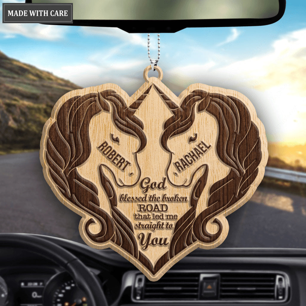 Loving Unicorn Couple God Blessed Personalized Wood Engraved Ornaments