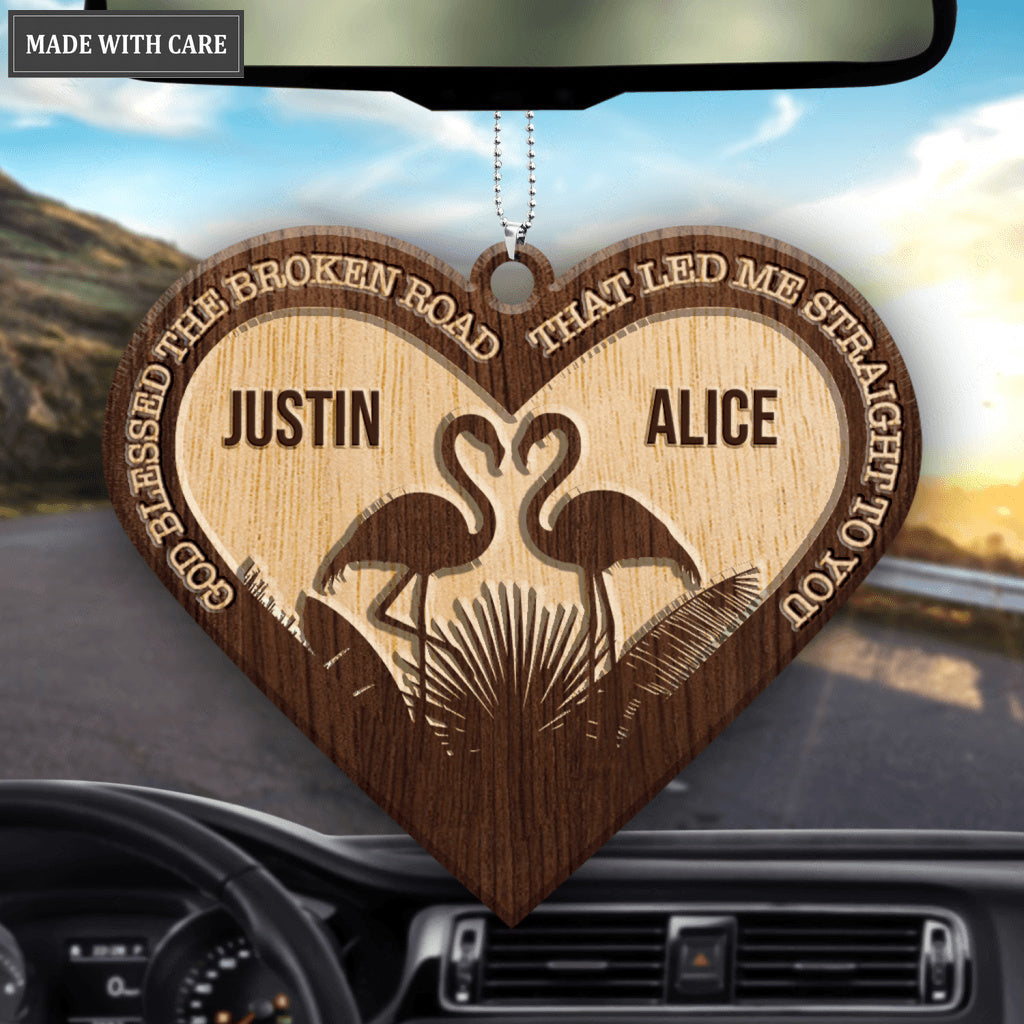 Romantic Flamingo Couple God Blessed Personalized Wood Engraved Ornaments