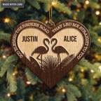 Romantic Flamingo Couple God Blessed Personalized Wood Engraved Ornaments