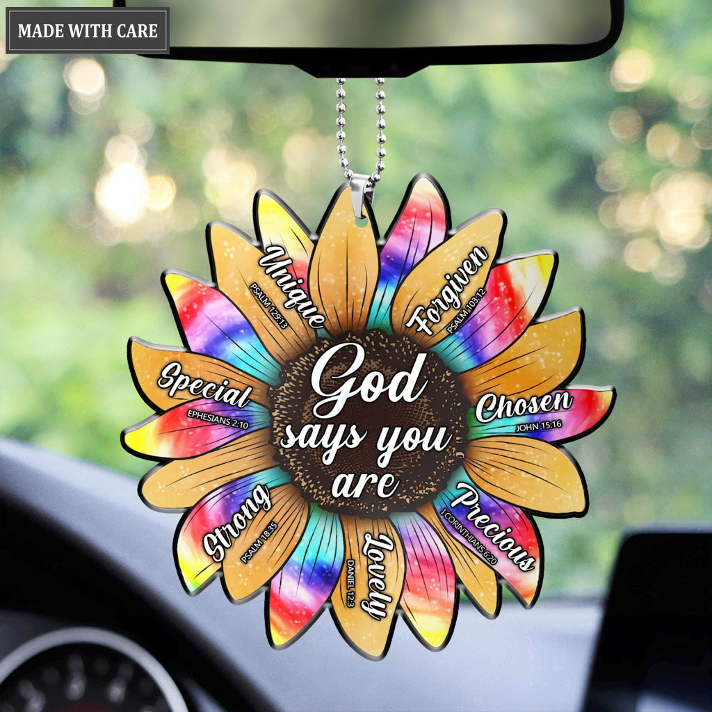 Tie Dye Watercolor Sunflower God Says You Are Ornament