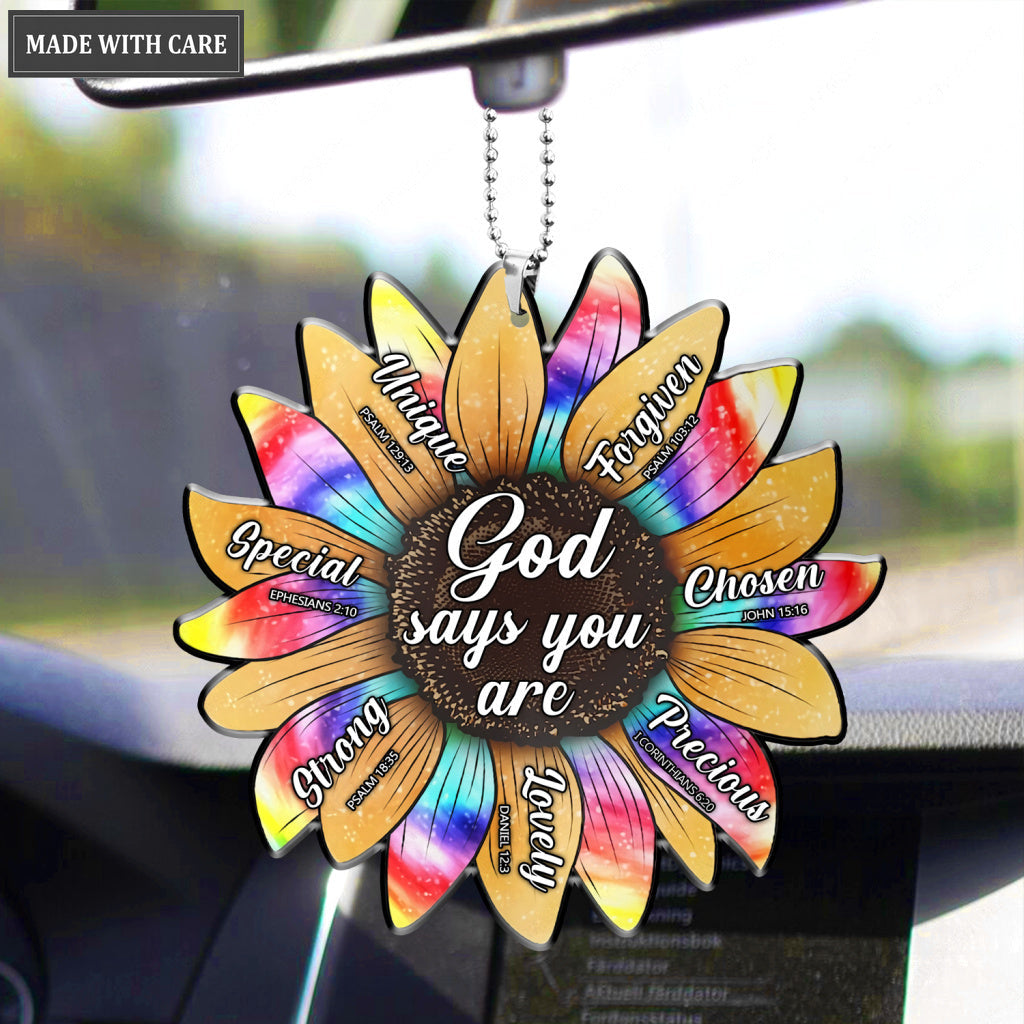 Tie Dye Watercolor Sunflower God Says You Are Ornament