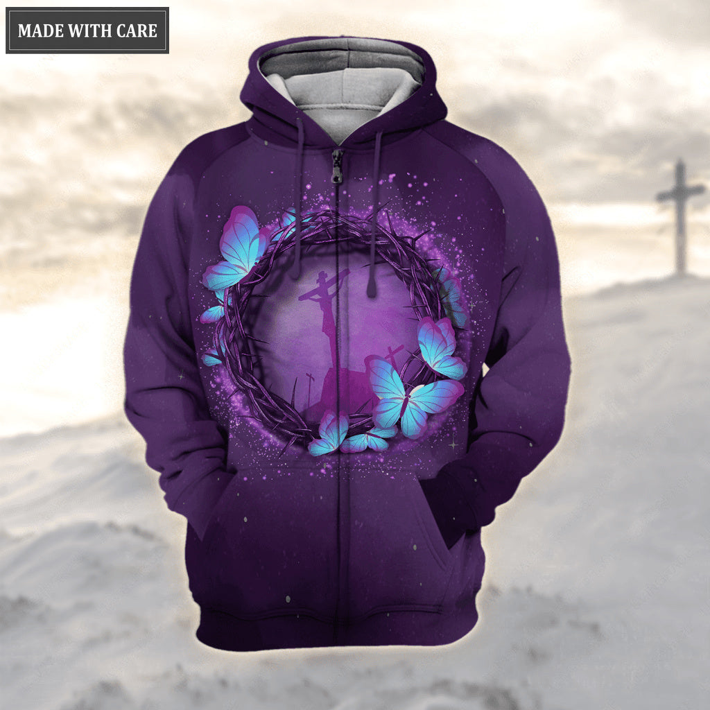 Jesus On Cross Blue Butterfly Be Still And Know That I Am God Hoodie