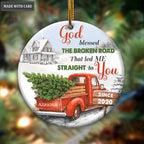 Red Truck Christmas God Blessed Personalized Ceramic Ornament