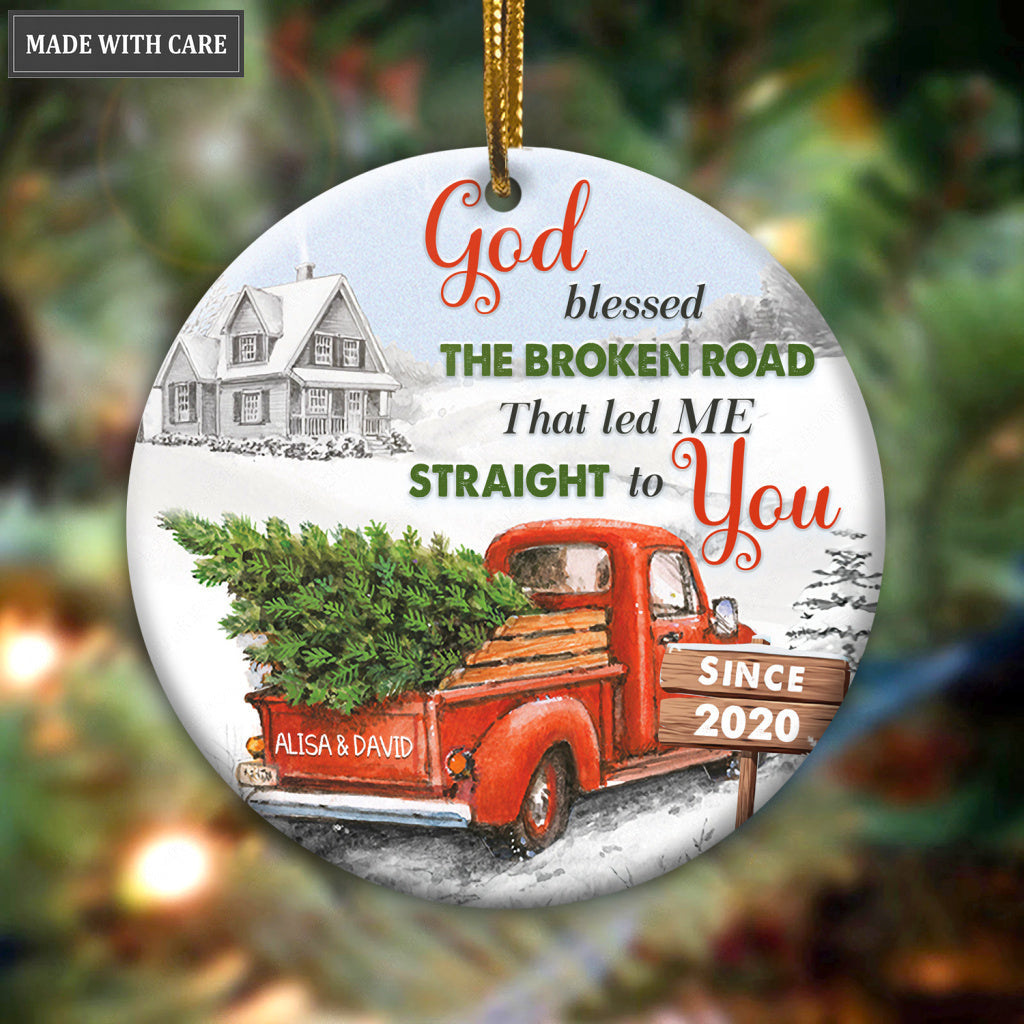 Red Truck Christmas God Blessed Personalized Ceramic Ornament