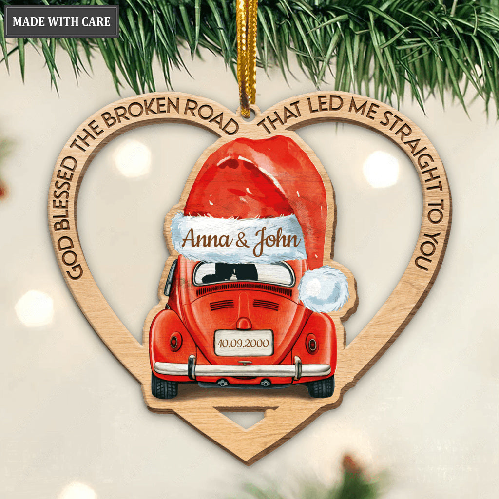 Santa Hat Truck God Blessed Personalized Wooden Ornament