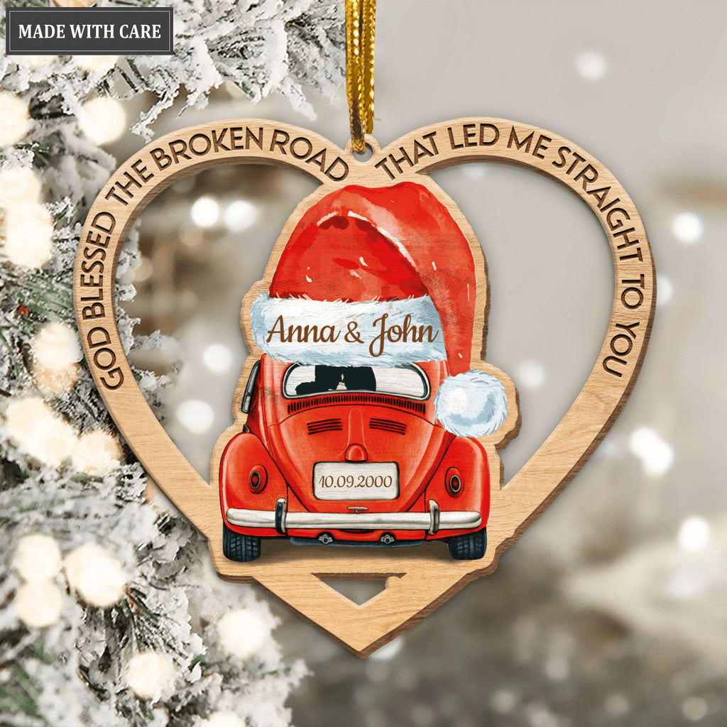 Santa Hat Truck God Blessed Personalized Wooden Ornament