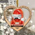 Santa Hat Truck God Blessed Personalized Wooden Ornament