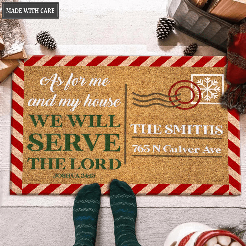 Christmas Postcard As For Me And My House Personalized Doormat