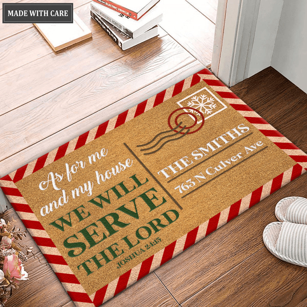 Christmas Postcard As For Me And My House Personalized Doormat