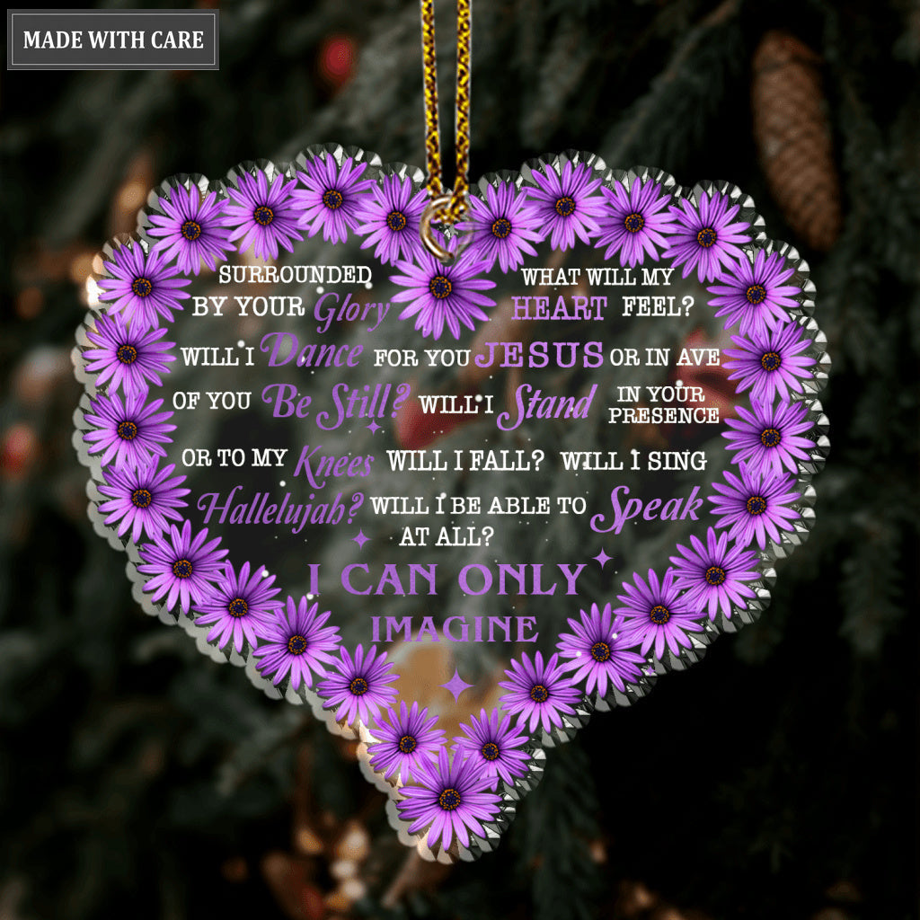 Purple Daisy Heart Shaped Surrounded By Your Glory Transparent Ornament