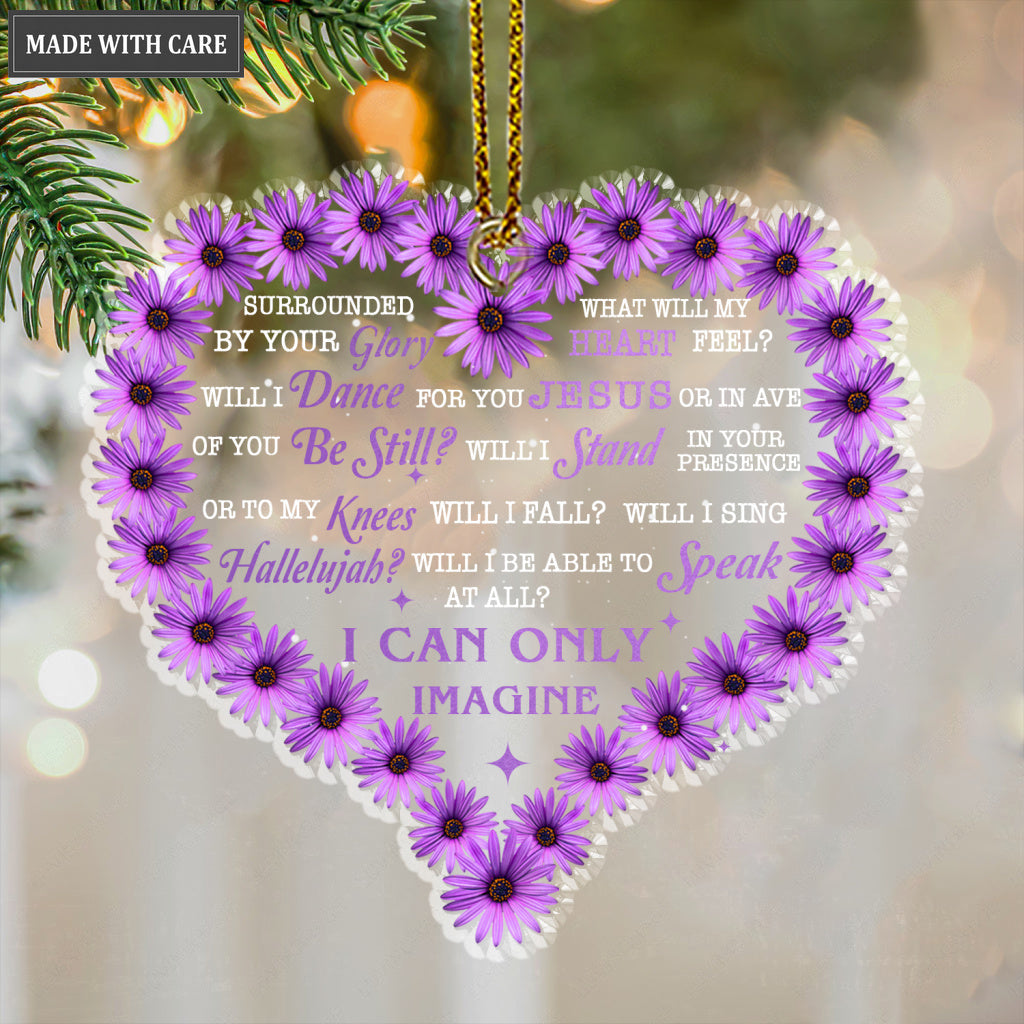 Purple Daisy Heart Shaped Surrounded By Your Glory Transparent Ornament