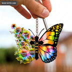 Cross With Rainbow Butterfly God Says You Are Keychain
