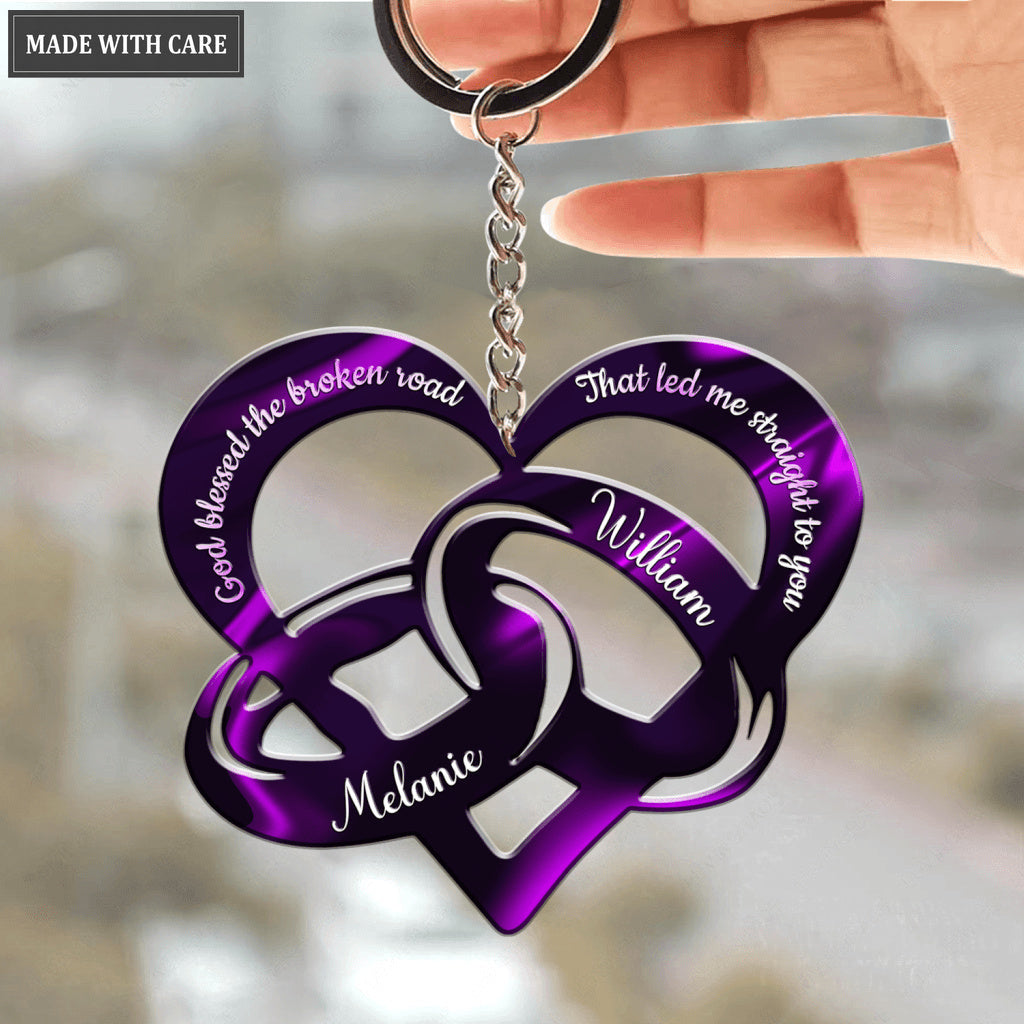 Personalized Purple Couple Rings God Blessed Keychain